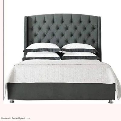 Velvet Tufted King Dark Upholstered With Mattress 180x200 cm